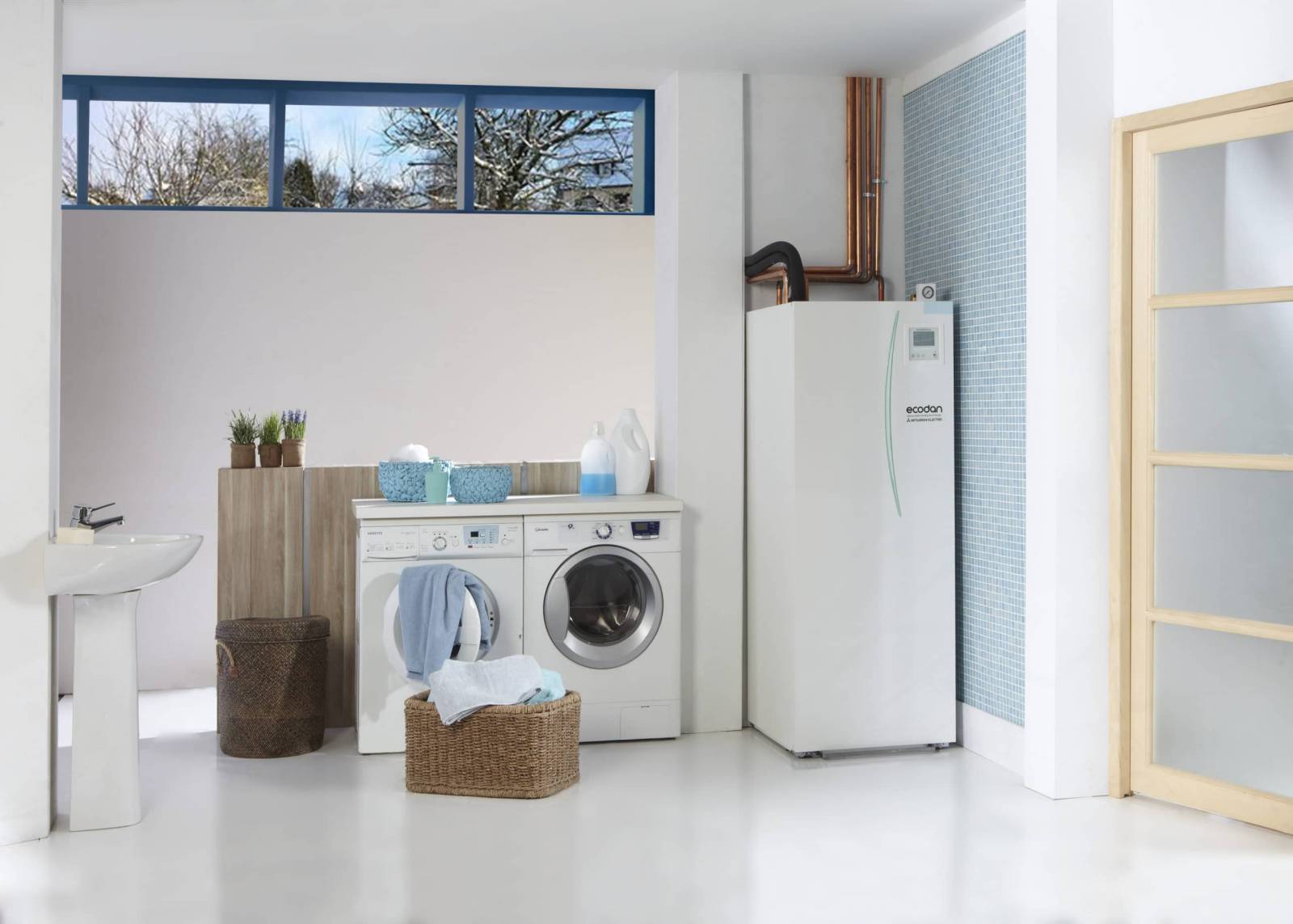 Pompe à chaleur Ecodan Silence dans une buanderie à Saint-Maur-des-Fossés